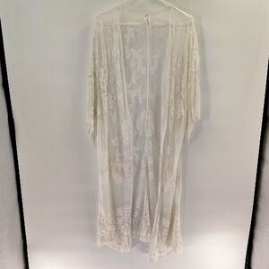 Now N Forever Lace Mesh Open Duster White OS Long Kimono Swim Cover
